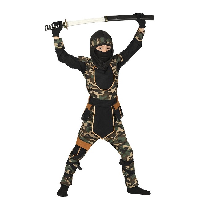 Vista delantera del disfraz de ninja comando en tallas 5 a 12 años