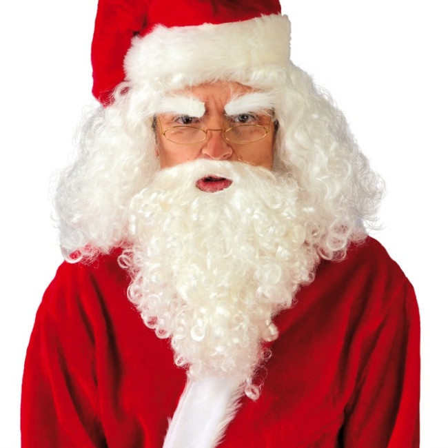 Vista frontal del peluca y barba blanca Papa Noel en stock