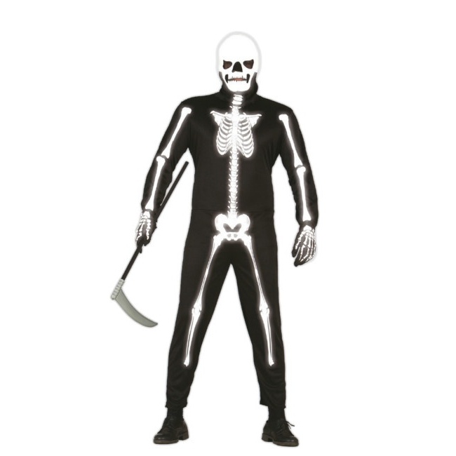 Vista frontal del disfraz de esqueleto en stock