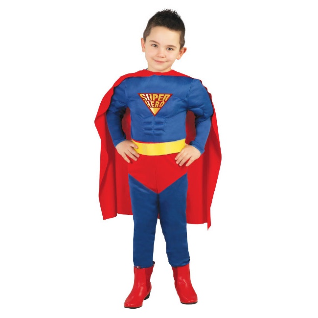 Vista frontal del disfraz de superhéroe en tallas 3 a 12 años