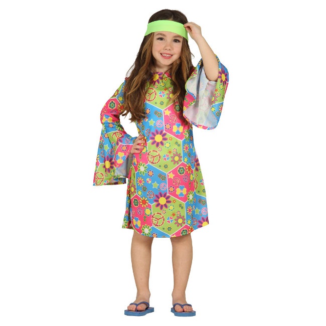 Vista delantera del disfraz de hippie flower en tallas 3 a 12 años