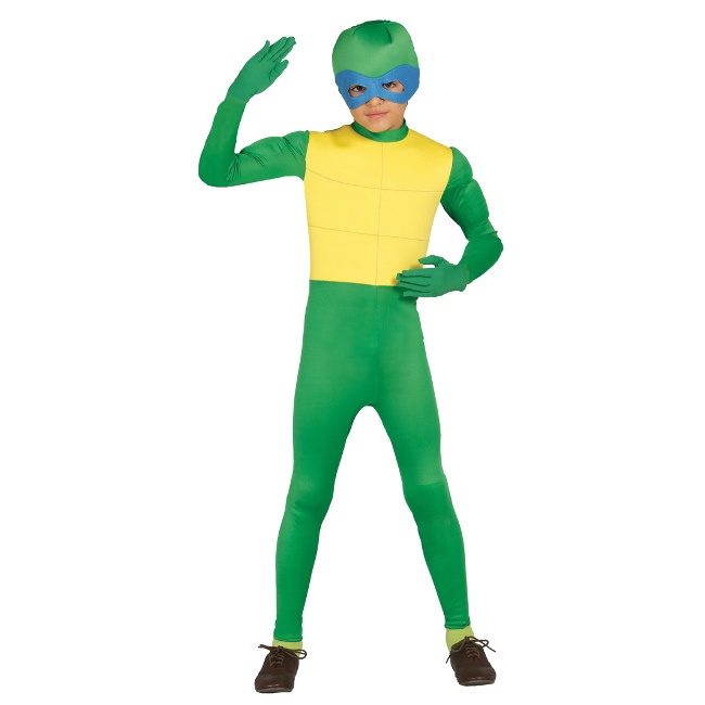 Vista delantera del disfraz de tortuga luchador verde en tallas 3 a 12 años