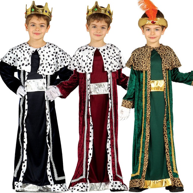 Vista frontal del disfraz de Rey Mago elegante infantil en tallas 3 a 12 años - verde