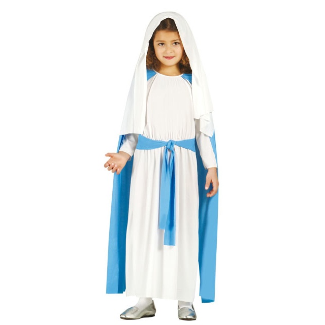 Vista delantera del disfraz de Virgen María en tallas 3 a 12 años