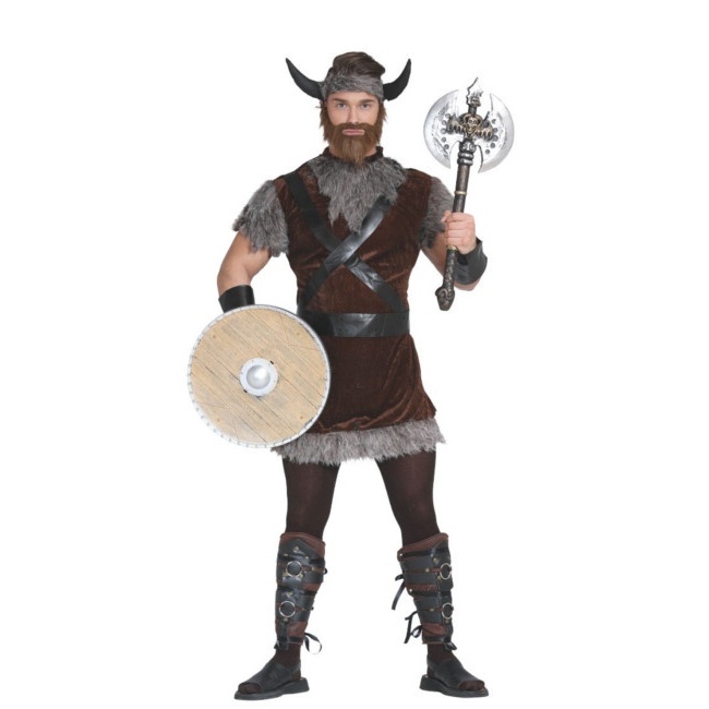 Vista frontal del disfraz de guerrero vikingo disponible también en talla XL