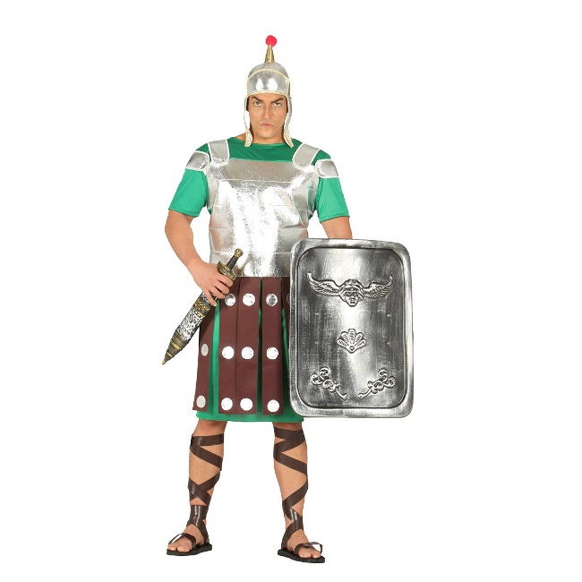 Vista frontal del disfraz de guardia pretoriana en stock