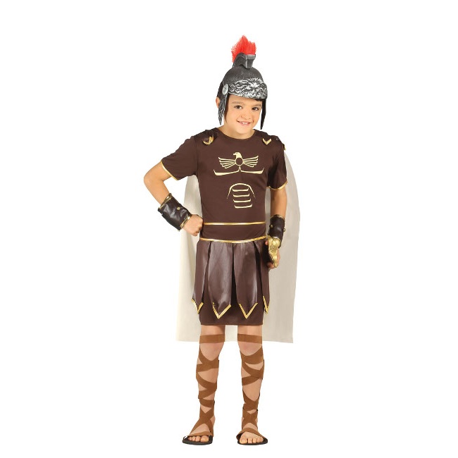 Vista frontal del disfraz de guerrero romano infantil en tallas 5 a 12 años