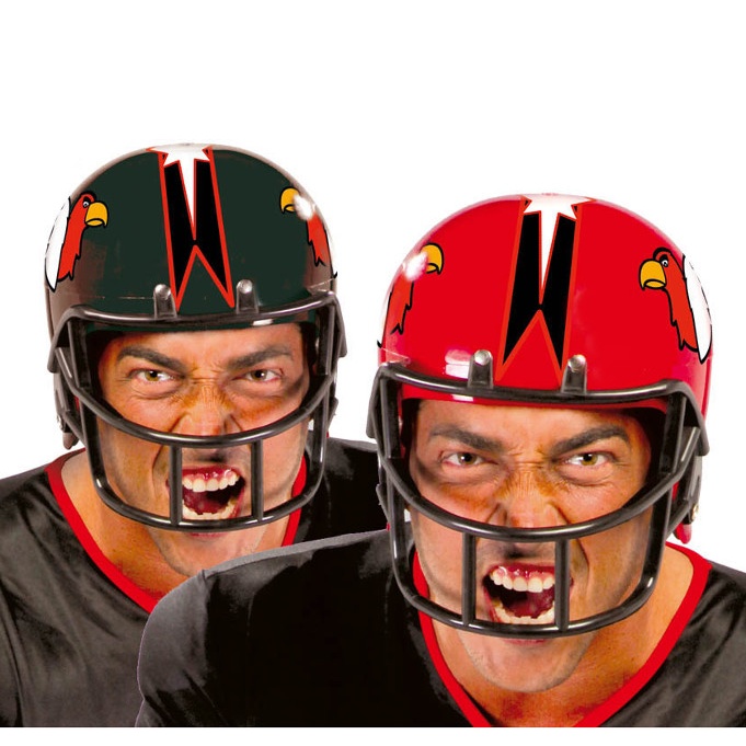 Vista delantera del casco de fútbol americano - 64 cm en color negro y rojo