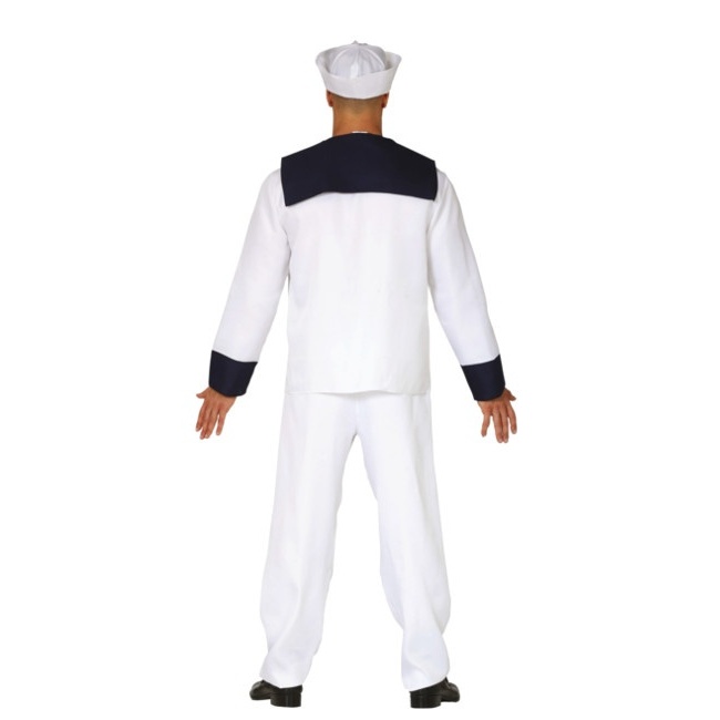 Foto lateral/trasera del modelo de marinero naval azul