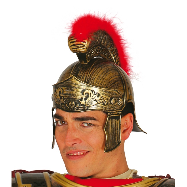 Vista frontal del casco de romano dorado - 59 cm en stock