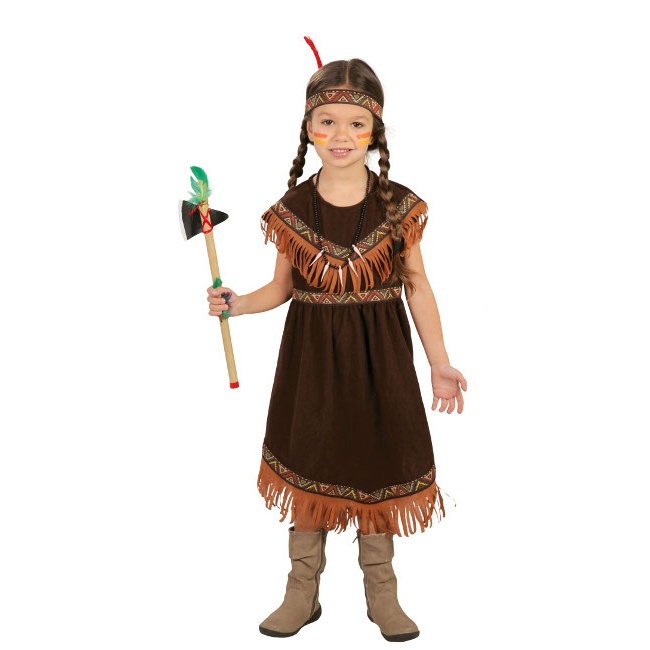 Vista delantera del disfraz de indio nativo en tallas 5 a 12 años