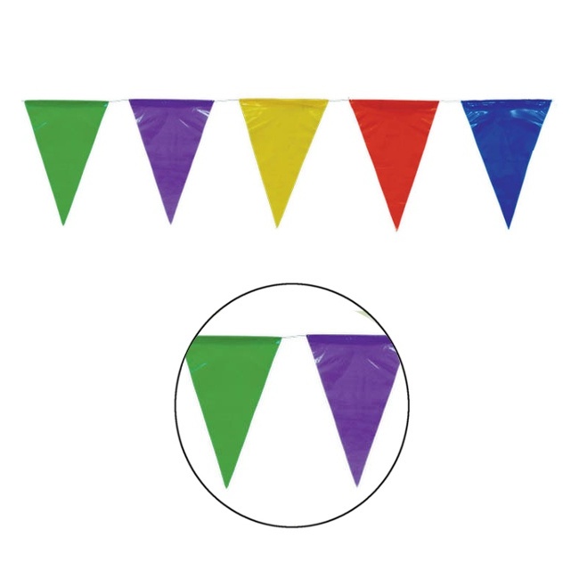 Vista delantera del banderín de triángulos multicolores - 50 m