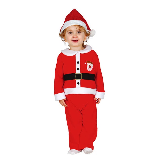 Vista delantera del disfraz de Papá Noel rojo y blanco en tallas 12 a 24 meses