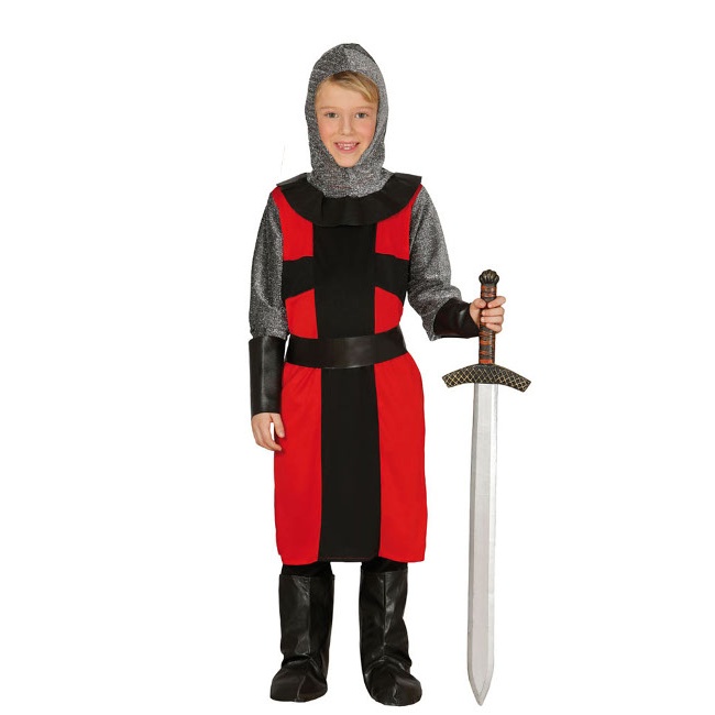 Vista delantera del disfraz de caballero feudal infantil en tallas 3 a 12 años