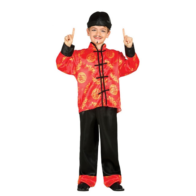 Vista delantera del disfraz de chino mandarín en tallas 3 a 9 años