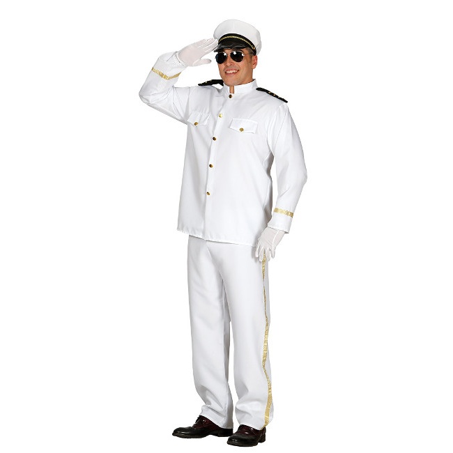 Vista frontal del disfraz de capitán marinero en stock