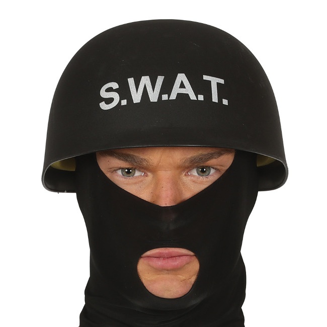 Vista delantera del casco de SWAT en stock