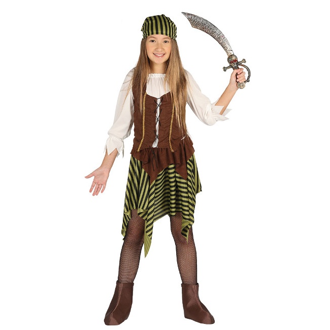 Vista principal del disfraz de pirata guerrera en tallas 5 a 12 años