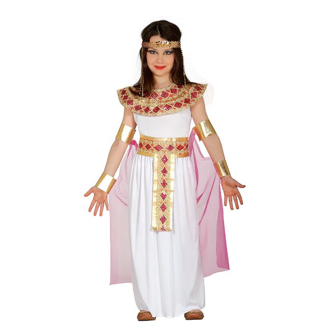 Vista delantera del disfraz de Cleopatra en tallas 5 a 12 años