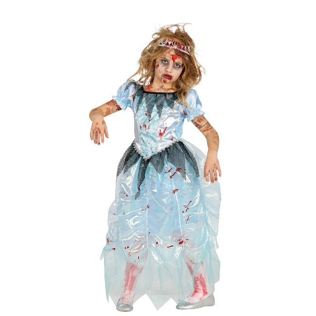Vista delantera del disfraz de princesa zombie en tallas 3 a 12 años