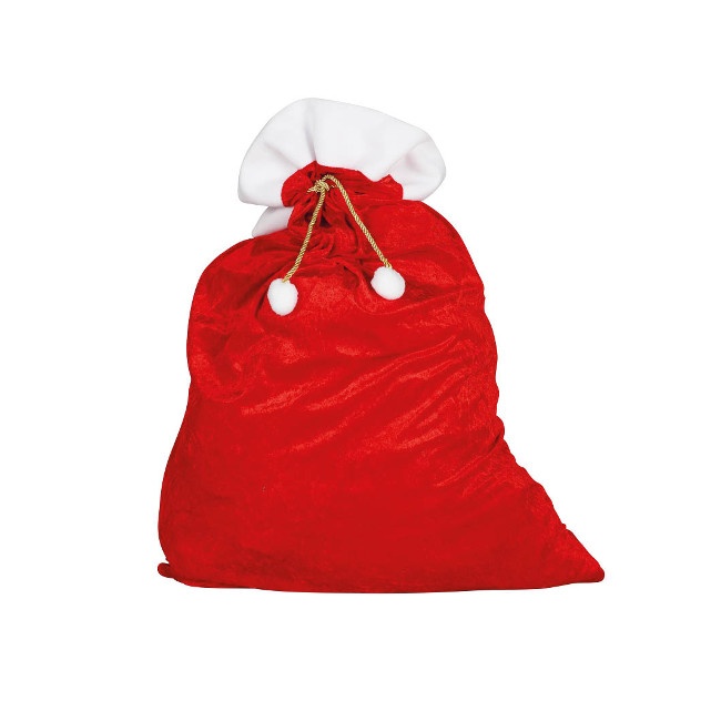 Vista frontal del saco de Papá Noel rojo de 95 x 60 cm en stock