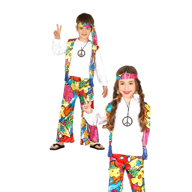 Vista principal del disfraz de hippie en tallas 3 a 12 años