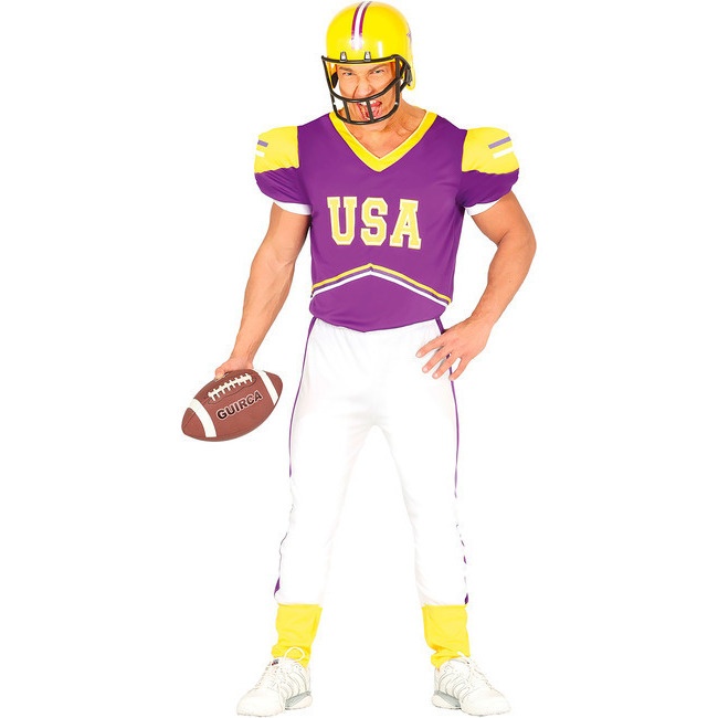 Vista principal del disfraz de quarterback universitario en stock