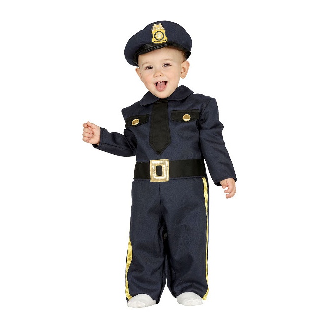 Vista principal del disfraz de policía con gorro en tallas 12 a 24 meses