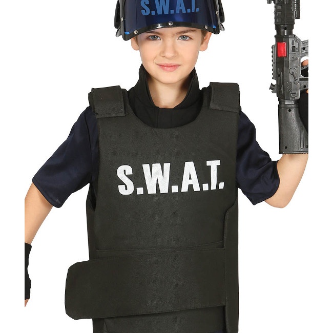 Vista delantera del chaleco antibalas SWAT infantil en stock