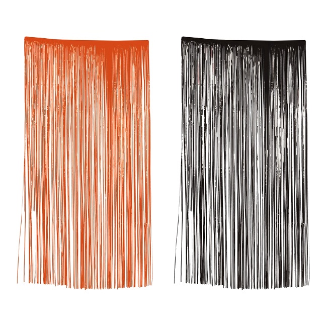 Vista frontal del cortina decorativa de colores - 1,00 x 2,00 m en color naranja y negro