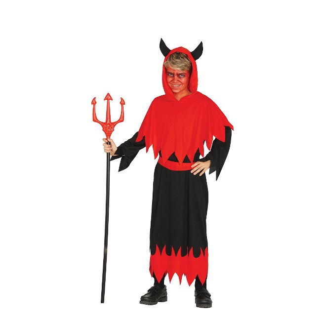 Vista delantera del disfraz de demonio con capucha en tallas 5 a 12 años