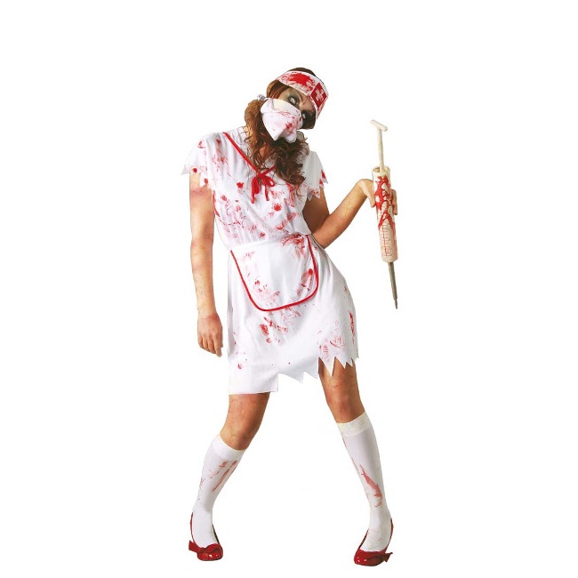 Vista delantera del disfraz de enfermera de psiquiátrico zombie