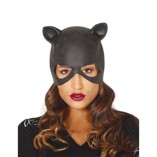 Vista frontal del máscara de mujer gato de látex en stock