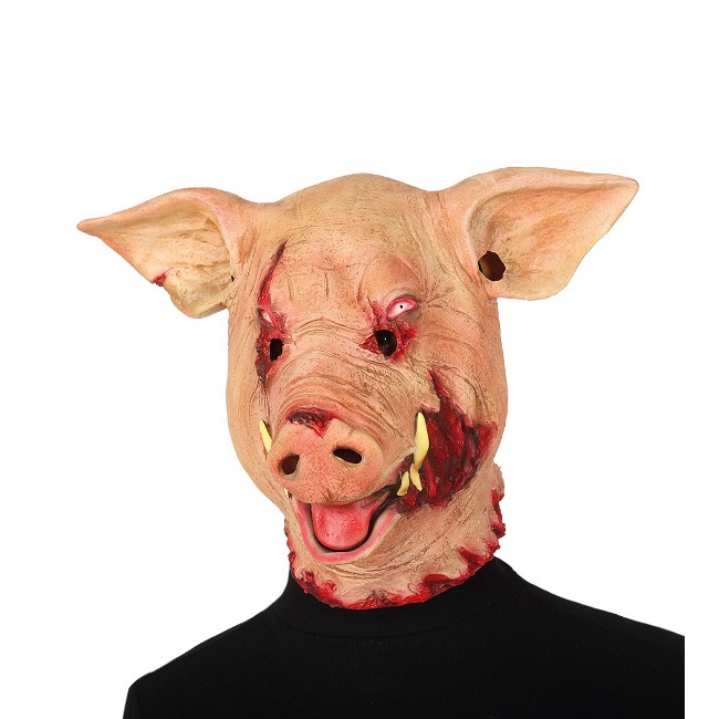 Vista frontal del máscara de cabeza de cerdo cortada en stock