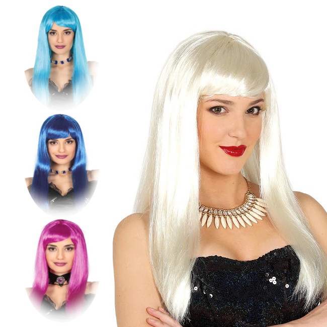 Vista principal del peluca en color azul, azul eléctrico, blanco y lila