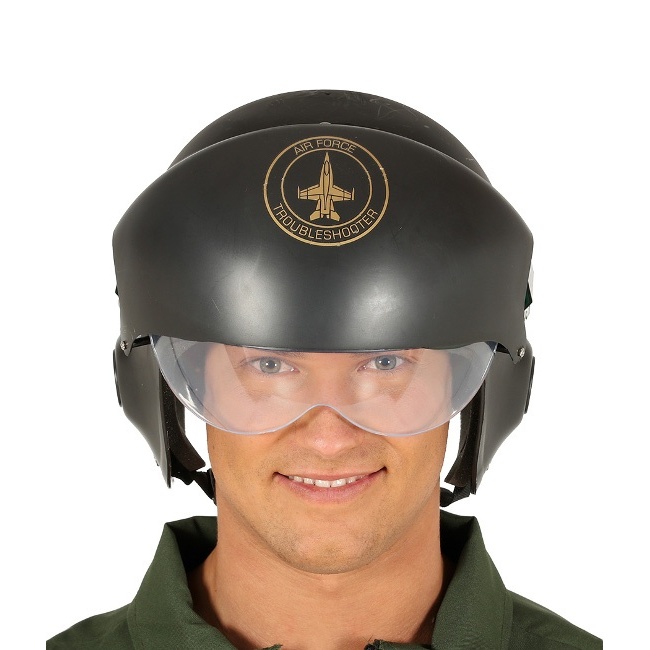Vista principal del casco de piloto de caza en stock