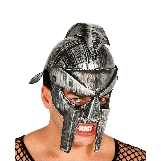 Vista frontal del casco de gladiador plateado - 59 cm en stock