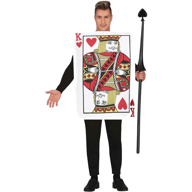 Vista delantera del disfraz de rey de cartas en stock