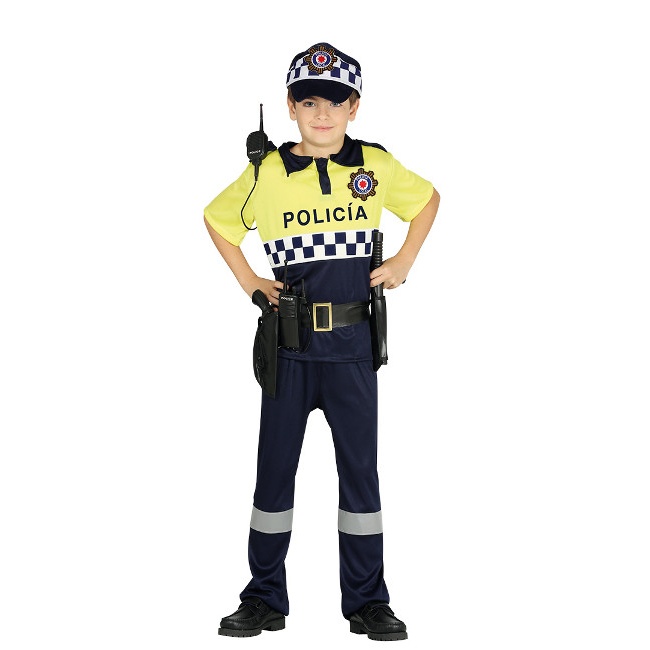 Vista principal del disfraz de policía local en tallas 3 a 12 años