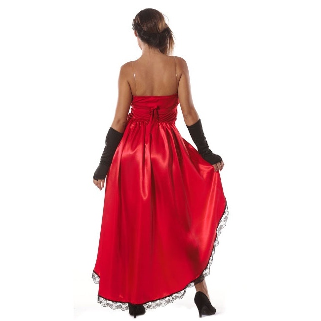 Foto lateral/trasera del modelo de bailarina burlesque rojo