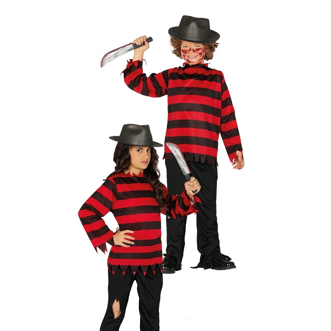Vista principal del disfraz de Freddy a rayas infantil en tallas 5 a 12 años