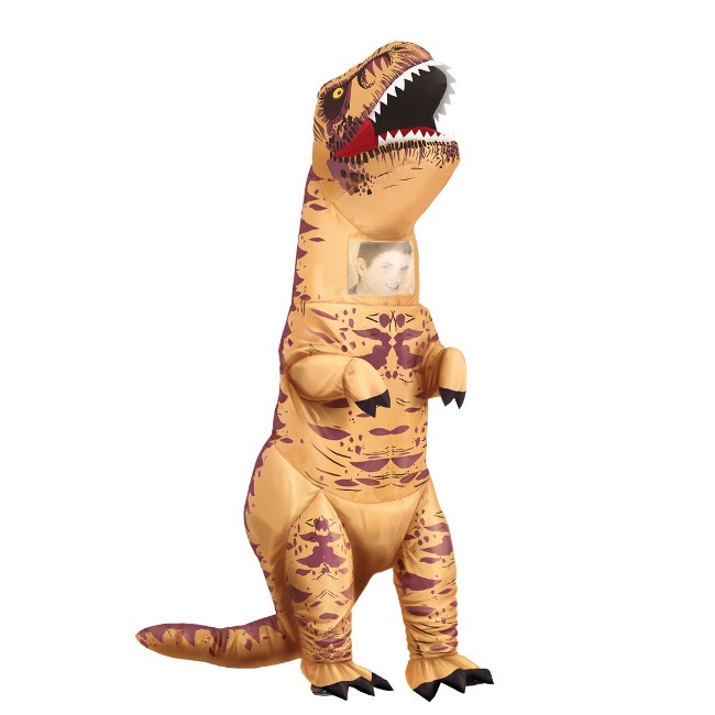 Vista principal del disfraz de dinosaurio Rex hinchable en stock