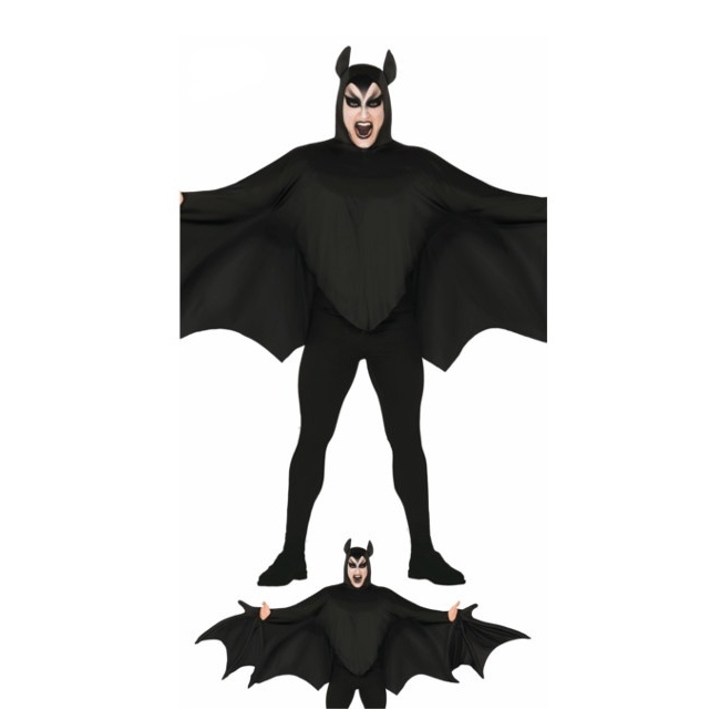Vista frontal del disfraz de murciélago negro en stock