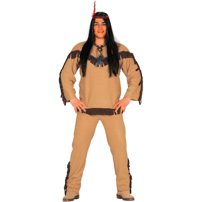 Vista principal del disfraz de indio nativo apache en stock