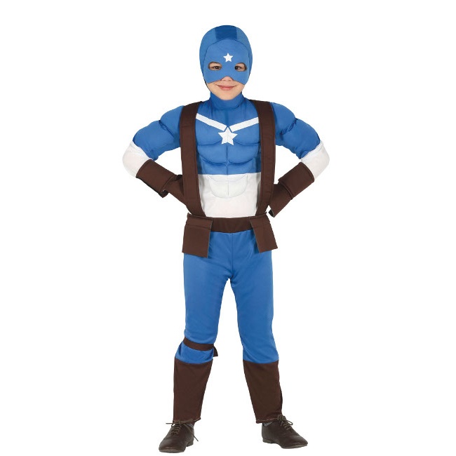 Vista frontal del disfraz de Capitán azul enmascarado en tallas 3 a 12 años