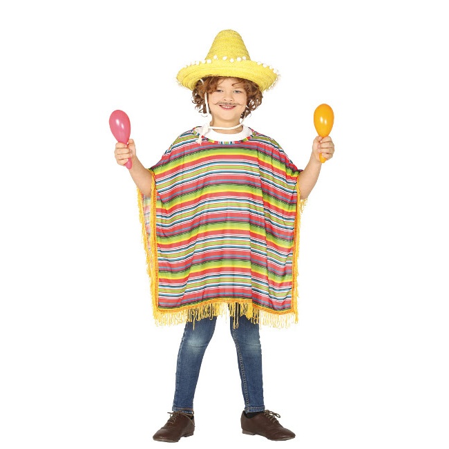 Vista delantera del poncho de mejicano tradicional infantil en stock
