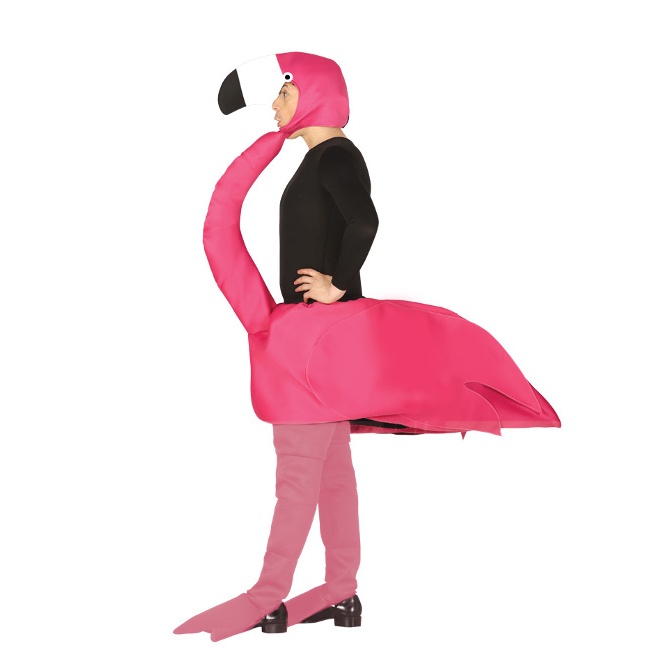 Vista delantera del disfraz de flamenco rosa en stock