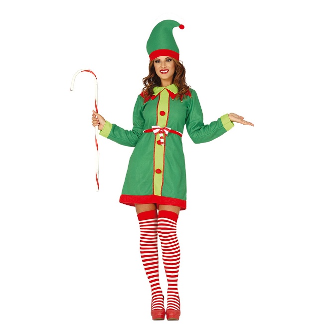 Vista delantera del disfraz de elfo de Navidad en stock