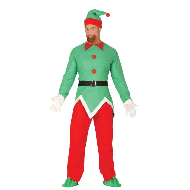 Vista delantera del disfraz de elfo de Navidad en stock