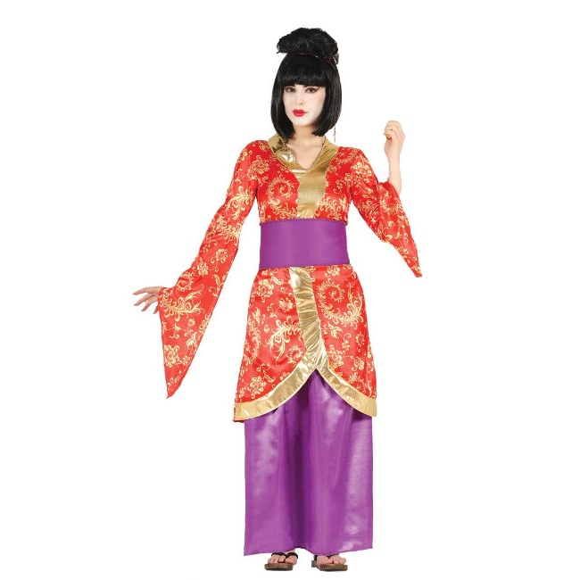 Vista frontal del disfraz de geisha tradicional en stock
